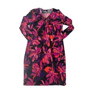 Trina Turk Electric Cutout Jersey Sheath Dress Floral Mod Long Sleeve Sz Small